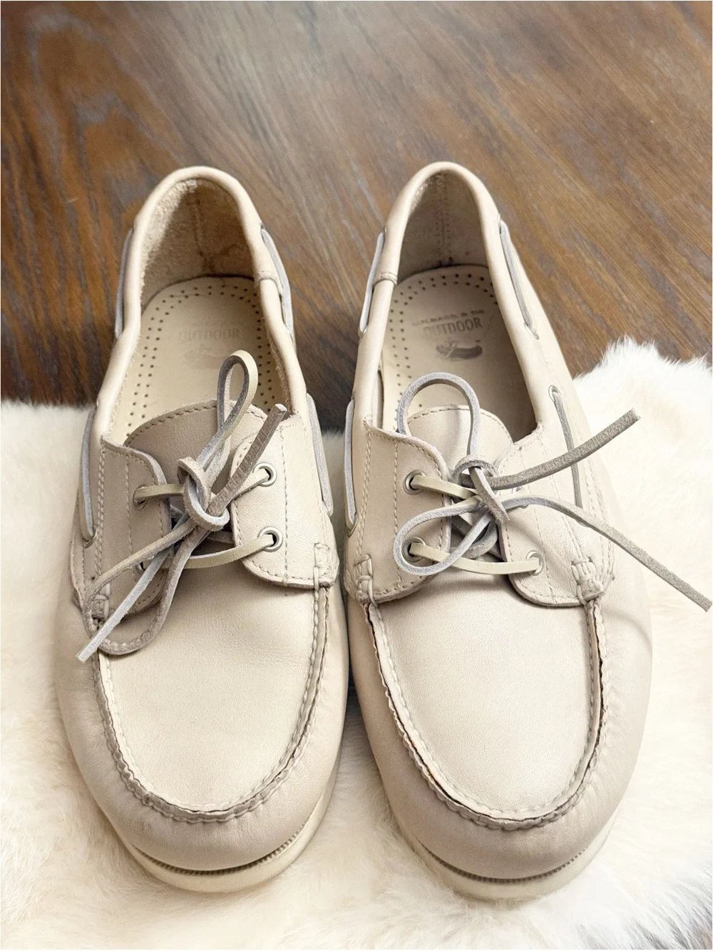 G.H. Bass Cream Leather Boat Shoes 2-Eye Moc Toe Loafers 11.5